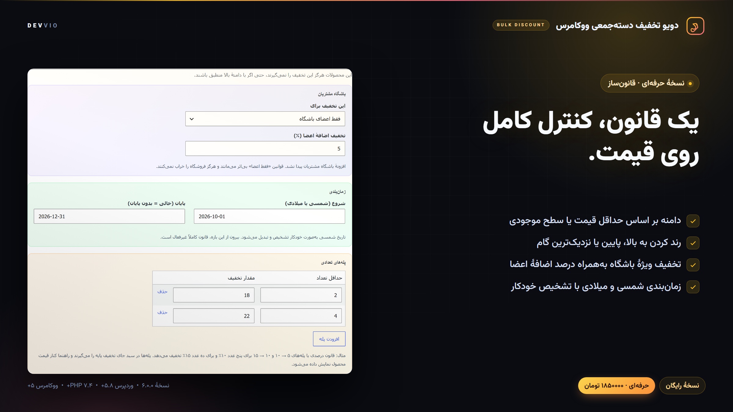 سازندهٔ قانون تخفیف در پیشخوان: دامنه، رند کردن قیمت، باشگاه مشتریان و زمان‌بندی شمسی/میلادی
