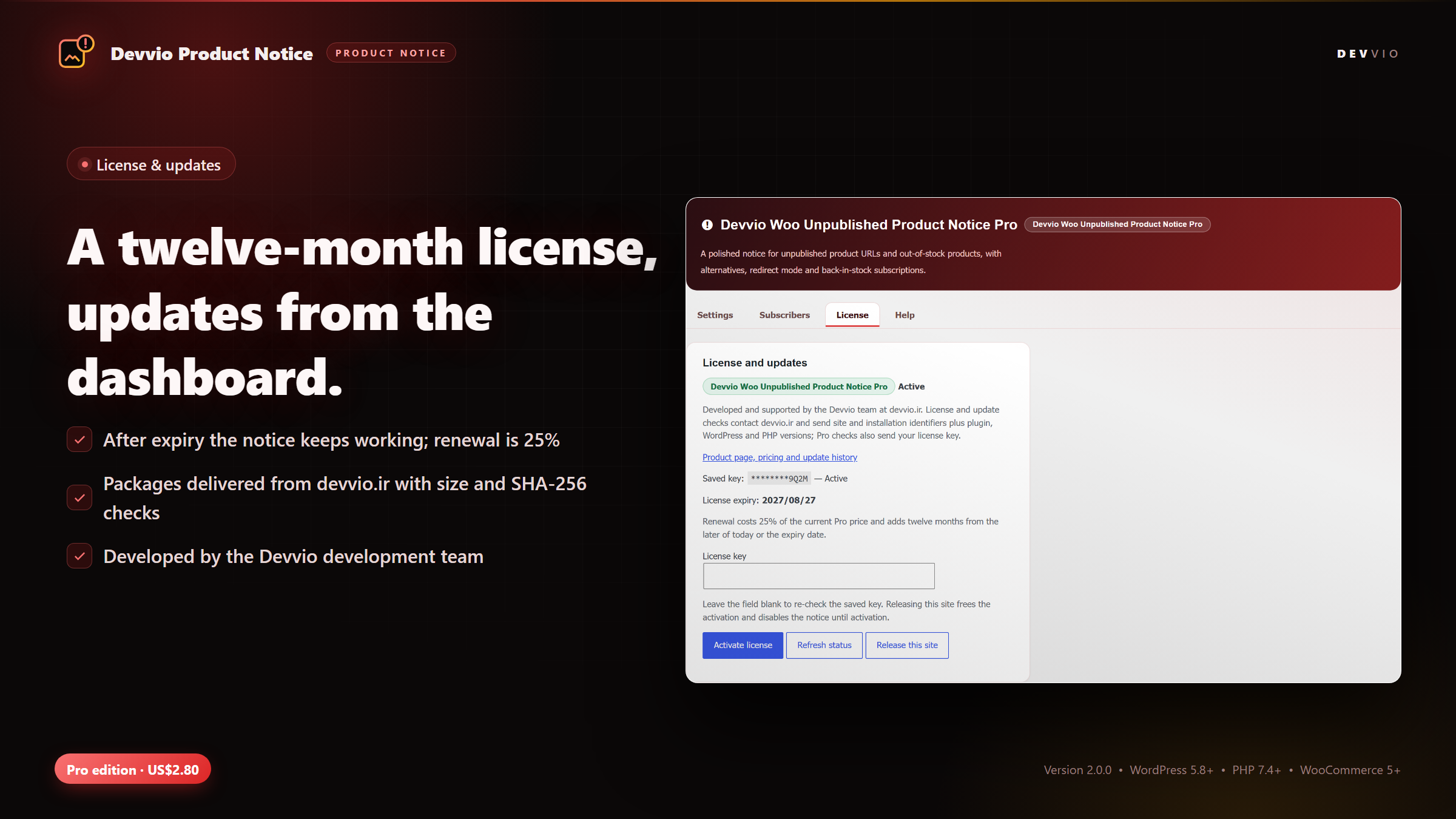 Twelve-month license management and automatic updates from devvio.ir
